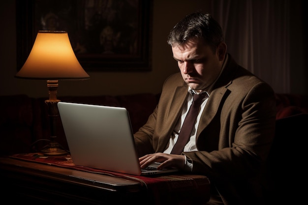 Photo jeune homme d'affaires travaillant à la maison avec un ordinateur portable et des papiers sur le bureau