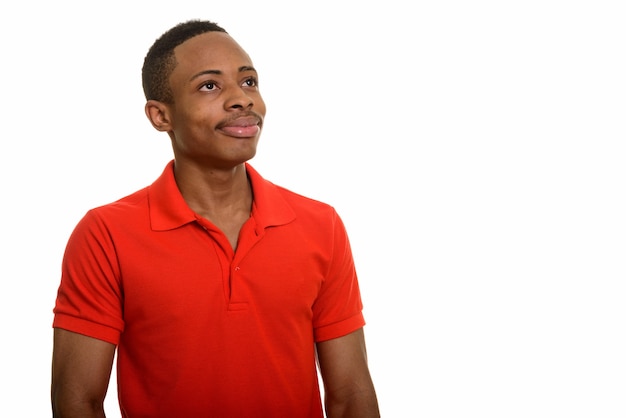 Jeune Homme Africain Pensant Isolé Sur Blanc