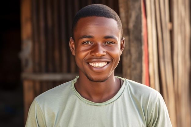 Un jeune homme africain sourit à la caméra.