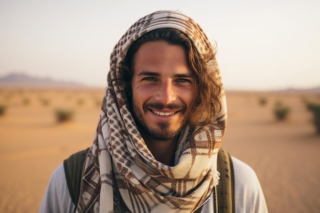 Jeune homme arabe en vêtements nationaux et turban homme musulman saoudien africain marocain yéménite hommes perses génératifs ai