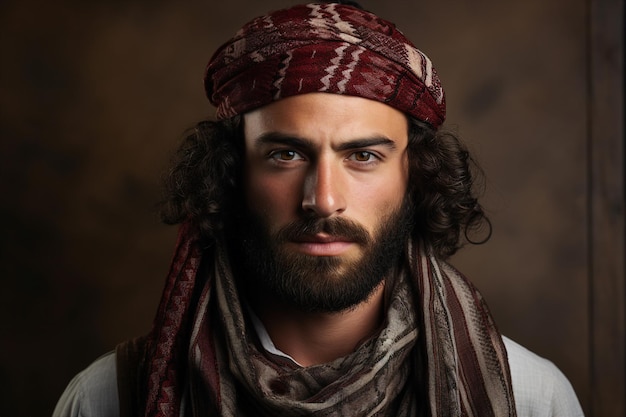 Jeune homme arabe en vêtements nationaux et turban homme musulman saoudien africain marocain yéménite hommes perses génératifs ai