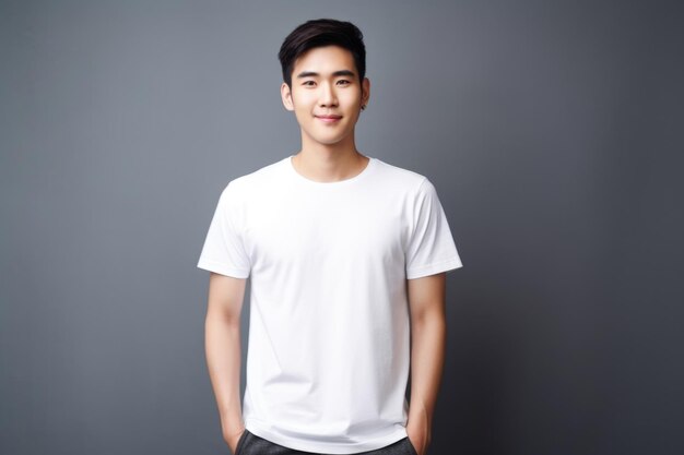 Jeune homme asiatique en T-shirt blanc, place pour le texte