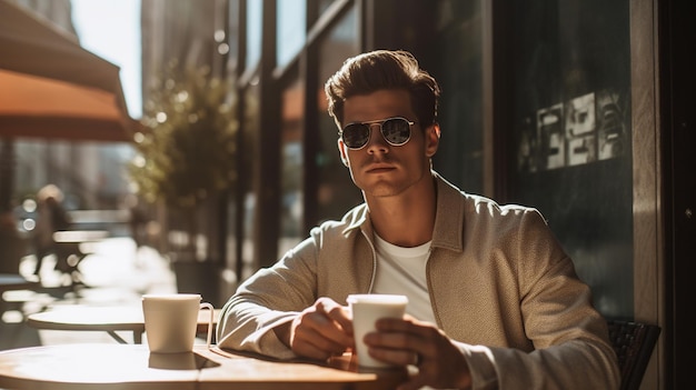 Jeune homme assis dans le café