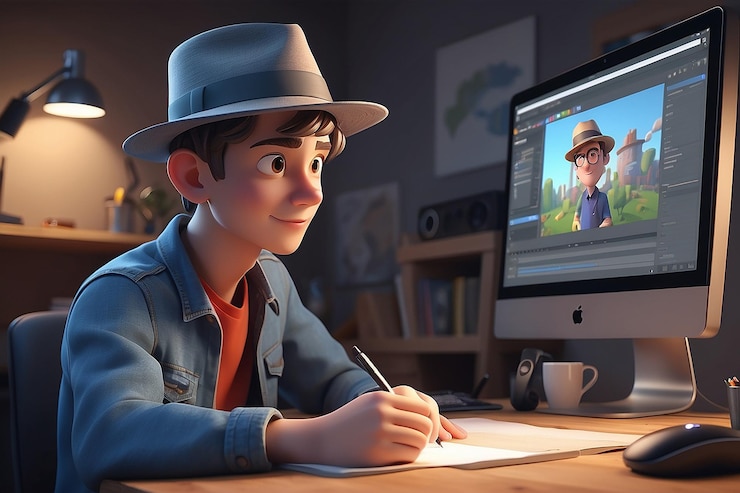 Photo jeune homme au chapeau montage vidéo illustration de personnages 3d