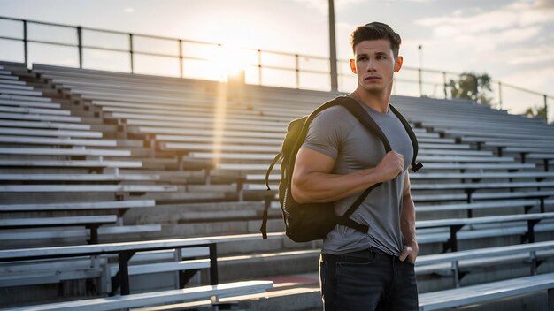 Photo un jeune homme au stade le matin.