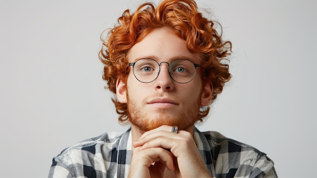 Photo un jeune homme aux cheveux roux et aux lunettes.