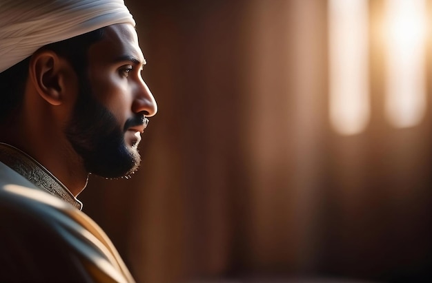 Un jeune homme avec une barbe et un turban sur la tête