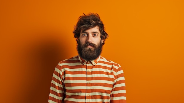 Un jeune homme barbu avec une chemise rayée