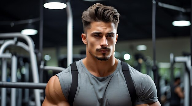 Jeune homme beau qui s'entraîne au gymnase Fitness et concept de culturisme