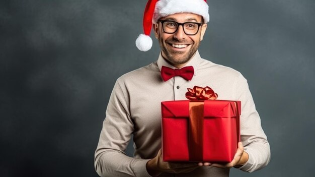 Jeune homme avec un cadeau de Noël Illustration AI GenerativexA