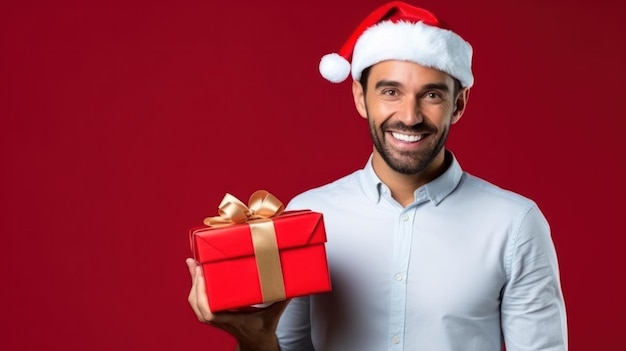 Jeune homme avec un cadeau de Noël Illustration AI GenerativexA