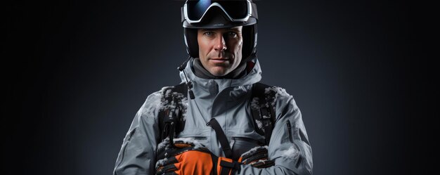 Jeune homme avec casque et lunettes de ski Équipement de ski IA générative