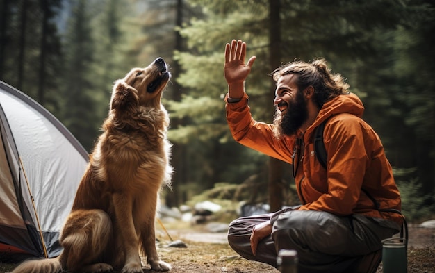 Un jeune homme et un chien dans une photo d'archive