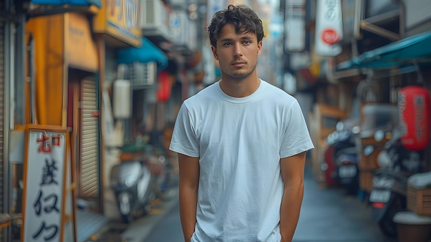 Photo jeune homme dans une allée portrait moderne dans un cadre urbain