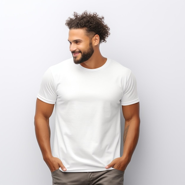 Un jeune homme dans une maquette de t-shirt blanc