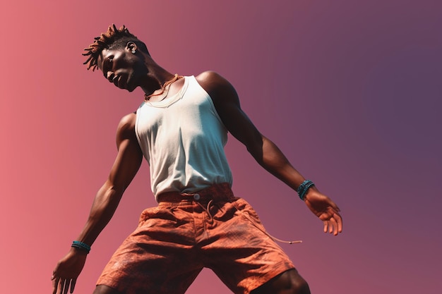Jeune homme danseur de la génération Z dansant dans le style de l'esthétique hip hop pop art espace de copie couleurs tendance