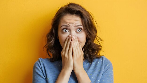 Photo un jeune homme effrayé se couvre la bouche.