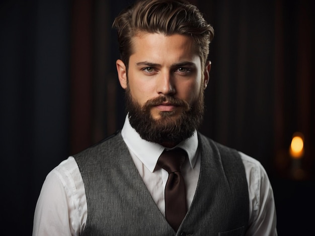 Un jeune homme élégant avec une barbe.