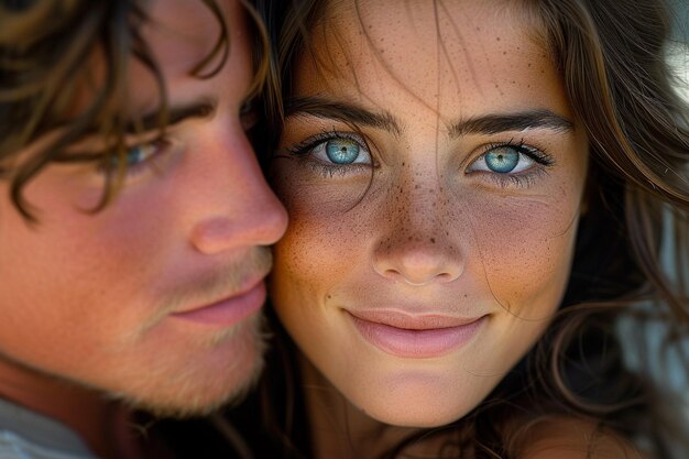 Photo un jeune homme embrasse une femme souriante.