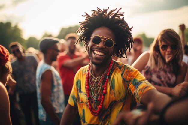 Photo jeune homme expression heureuse dans une fête appréciant ai généré