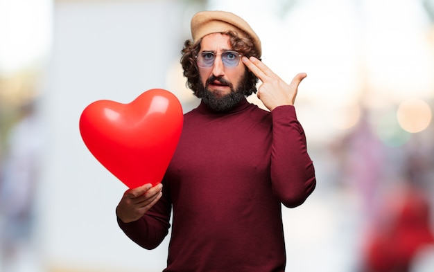 Photo jeune homme fou amoureux, concept de la saint-valentin.