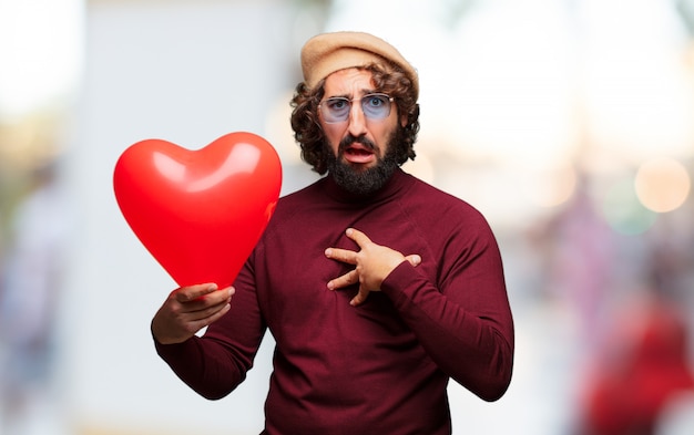 Photo jeune homme fou amoureux, concept de la saint-valentin.