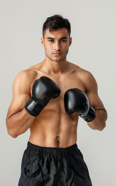 Photo un jeune homme en gants de boxe posant pour la caméra