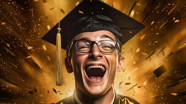 Un jeune homme heureux portant une casquette et une robe de graduation un jeune homme souriant rayonne de bonheur