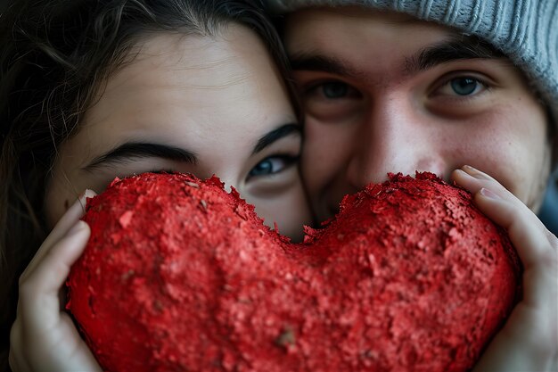 Photo un jeune homme et une jeune femme au cœur rouge