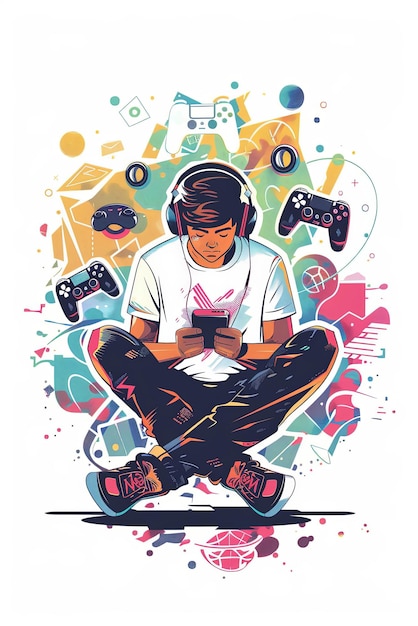 Photo un jeune homme joue à des jeux vidéo avec des écouteurs.