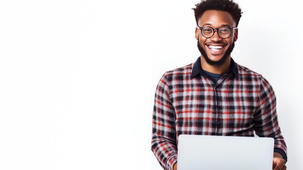 Jeune homme joyeux souriant dans des vêtements décontractés posant isolé sur un portrait en studio de mur blanc