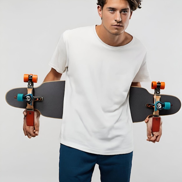 Photo le jeune homme avec le longboard