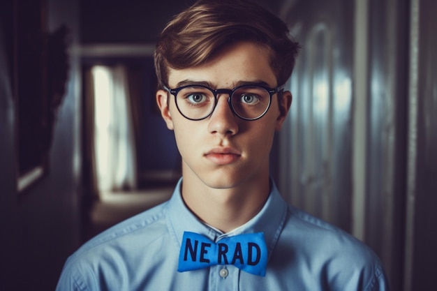 Un jeune homme avec des lunettes et une chemise bleue qui