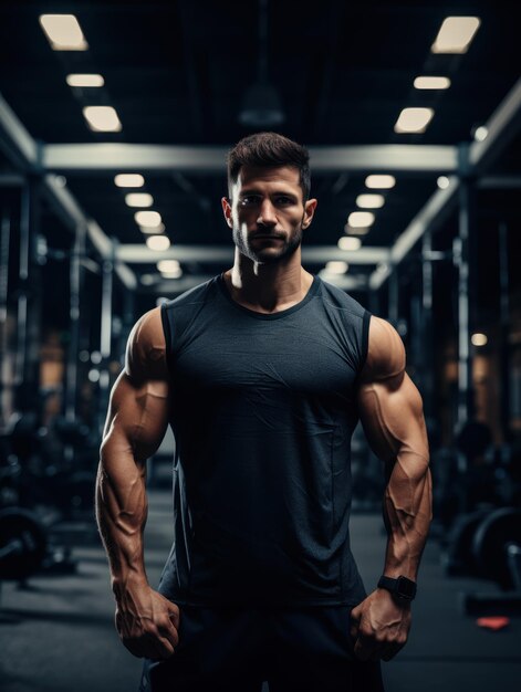 Un jeune homme musclé dans la salle de sport montrant des muscles un modèle de fitness s'entraîne dans la gymnastique