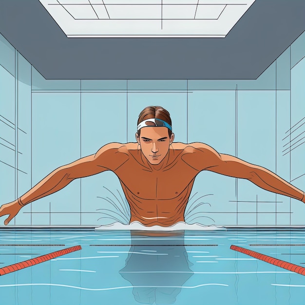 jeune homme nageant dans la piscinenageur en illustration vectorielle de piscine