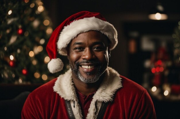 Photo un jeune homme noir et joyeux dans un costume traditionnel de père noël