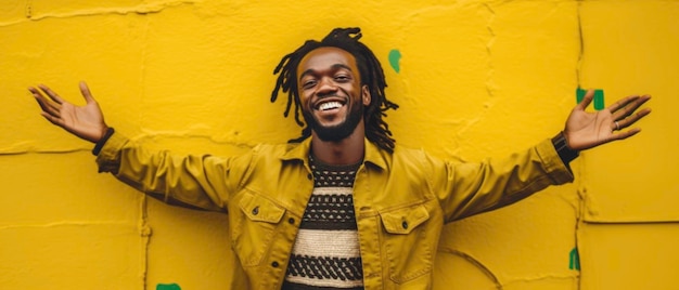 Photo un jeune homme noir portant un rasta sur un mur jaune généré par ai