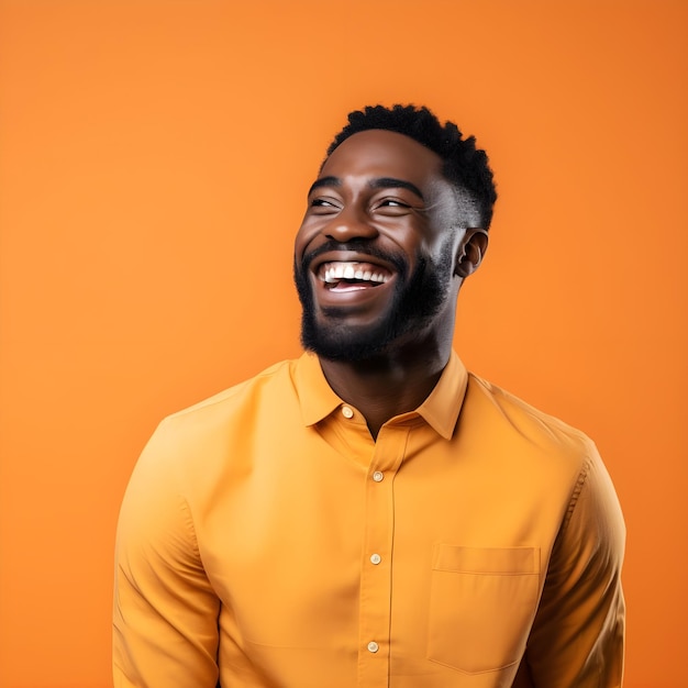 Jeune homme noir souriant très joyeusement photo de profil aux couleurs orange Créé avec AI