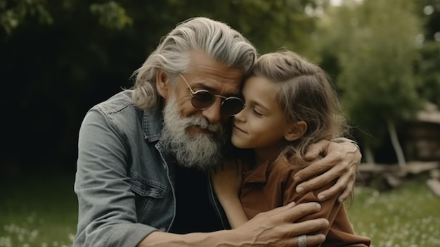 Jeune homme avec un père plus âgé câlins ensemble Bonne fête des pères