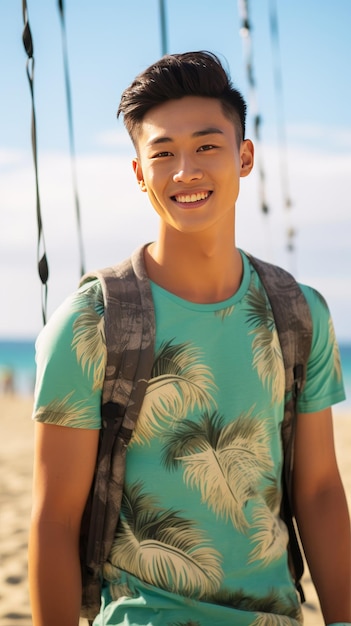 Un jeune homme sur la plage de sable