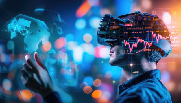 Un jeune homme plongé dans l'expérience de la réalité virtuelle