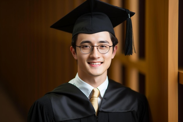 Un jeune homme portant des lunettes et un bonnet de graduation