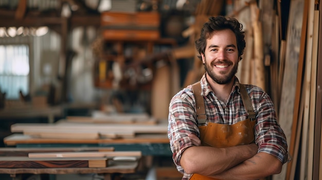 Jeune homme qui crée une entreprise de menuiserie et de bois Concept d'artisanat doit-vous-même