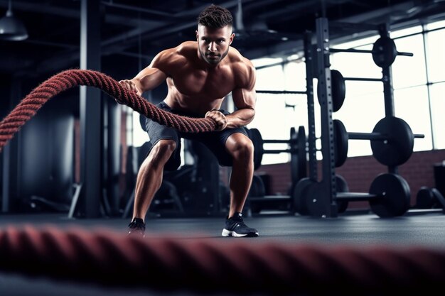 Un jeune homme s'entraîne avec un jumprope au gymnase.