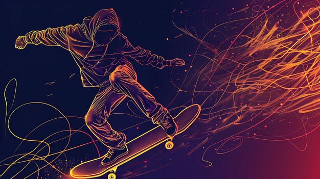 Photo jeune homme en skateboard illustration d'un skateboarder faisant un ollie l'homme porte un capuchon et des jeans