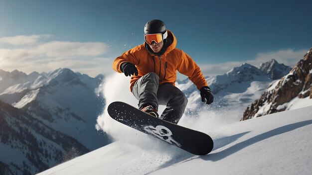 un jeune homme en snowboard