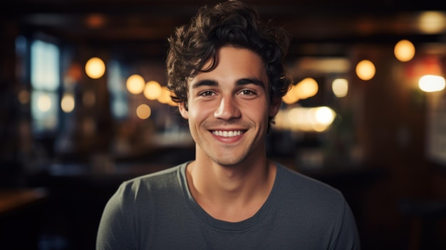 Un jeune homme souriant avec des dents propres.