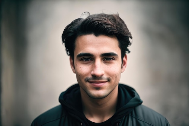 Un jeune homme avec un sweat à capuche noir et un sweat à capuche vert sourit à la caméra.