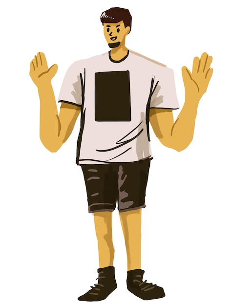 Jeune homme en t-shirt blanc tir pantalon bottes concept de mode de rue chara design
