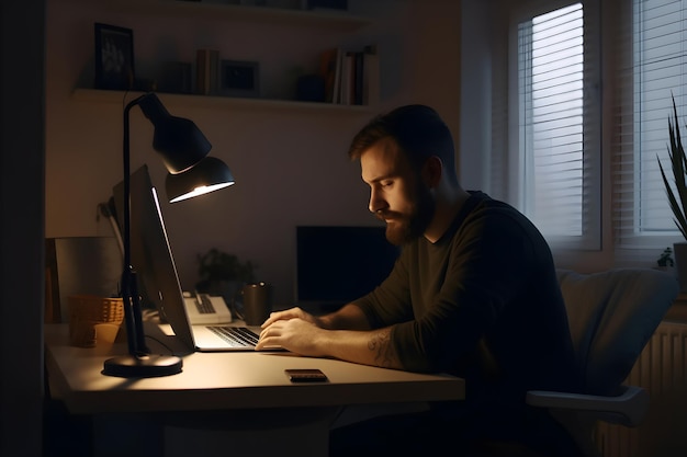 Jeune homme travaillant à l'ordinateur dans un bureau à domicile Emploi d'indépendant travaillant à distance